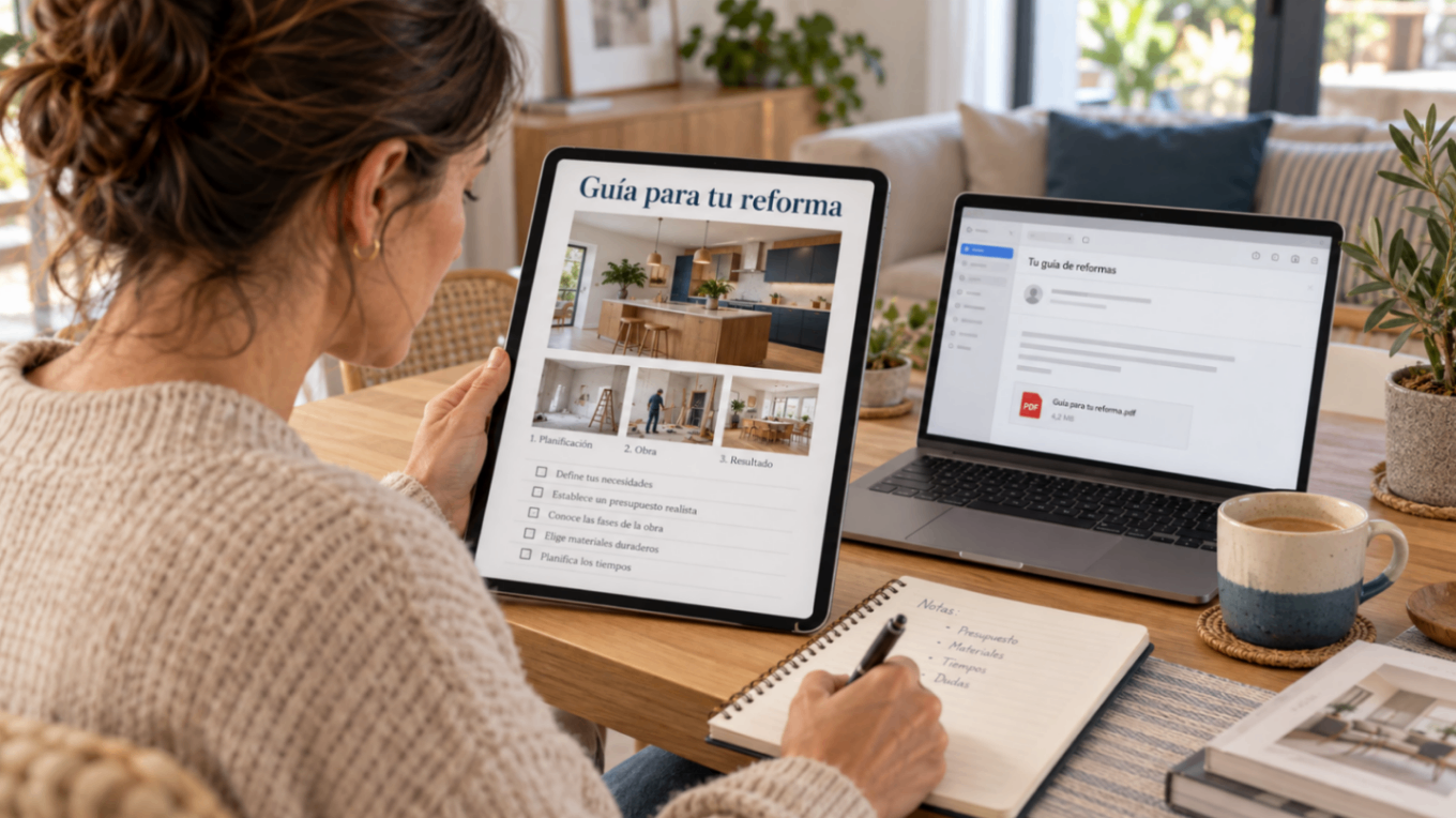 Reviewing a Renovation Guide at Home